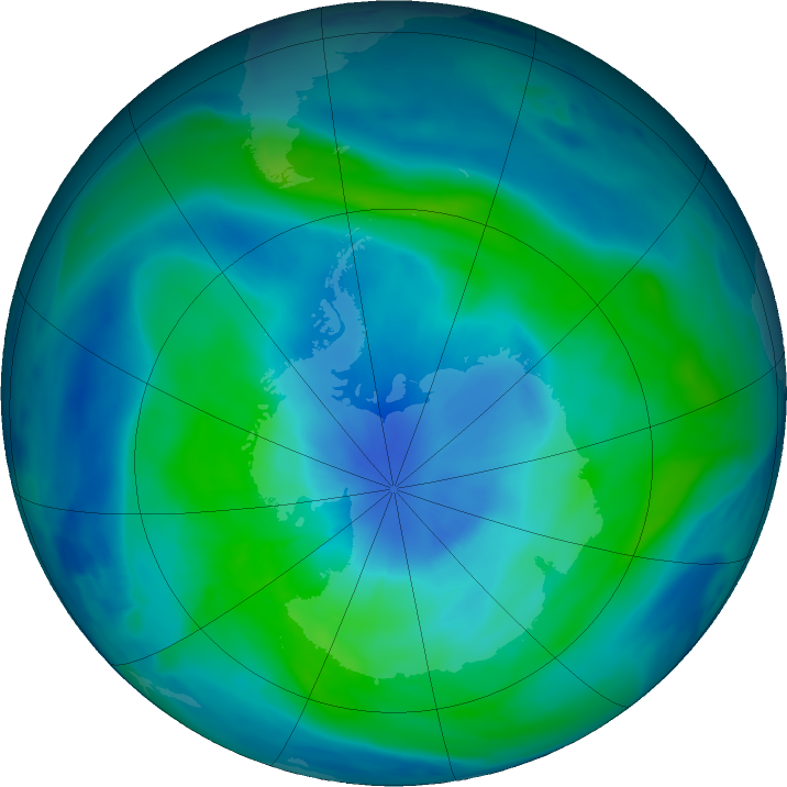 Antarctic ozone map for 09 March 2018